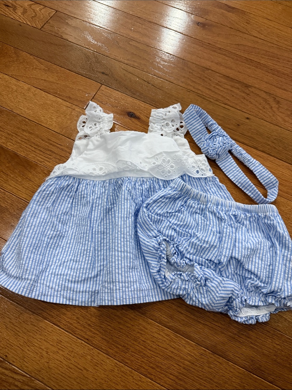 NWOT Janie and Jack Striped Baby Dress Set with Headband and Bloomers